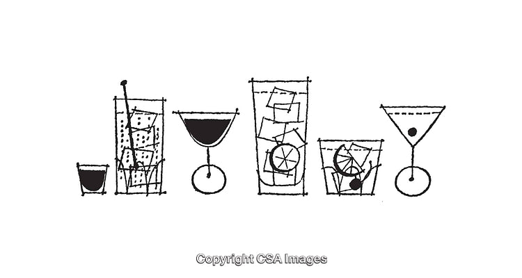 Black and White Line Art Illustrations of Various Drink Glasses