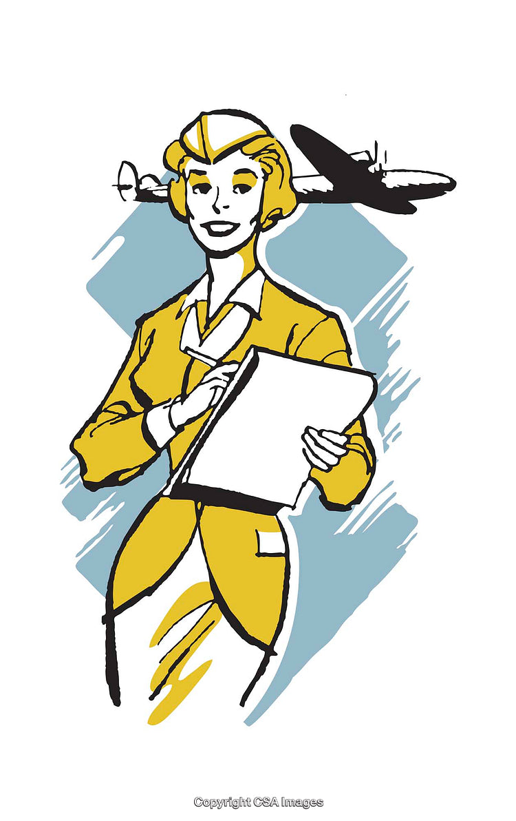 Vintage Illustration of a Female Aviator with Airplane in the Background