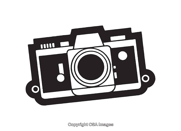 Black and White Graphic Illustration of a Classic Camera Design