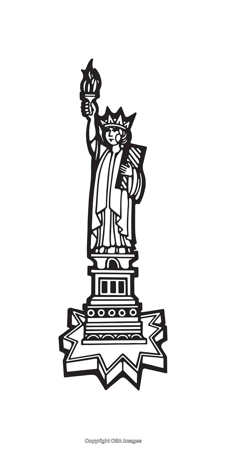 Artistic Line Drawing of Statue of Liberty in Black and White