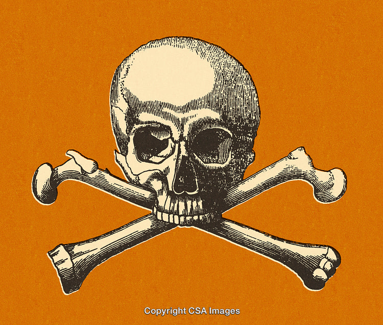 Vintage Skull and Crossbones Illustration with Orange Background