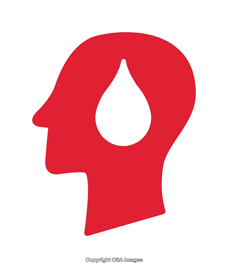 Red Silhouette of Head with White Droplet Inside Skull Outline