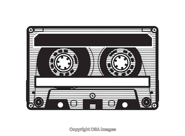Detailed Black and White Line Art of a Retro Cassette Tape