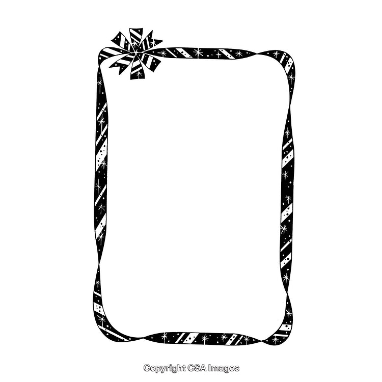 Black and White Decorative Ribbon Border With Christmas Bow Design