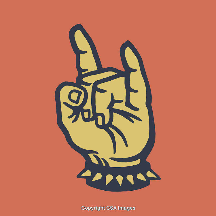 Colorful Illustration of Hand Gesture Symbolizing Rock and Roll Spirit