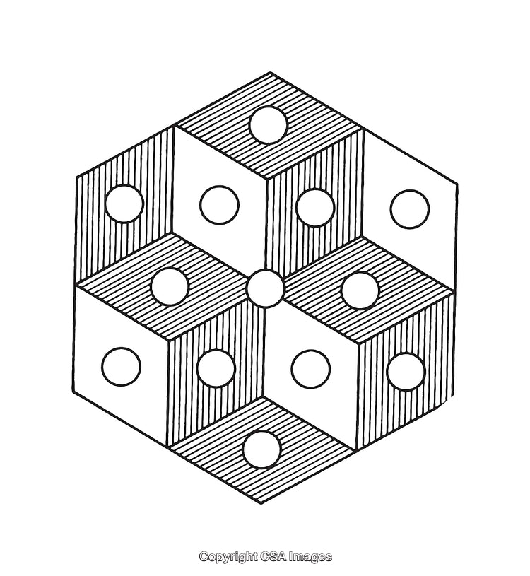 Geometric Black and White Pattern with Hexagonal Cube Designs