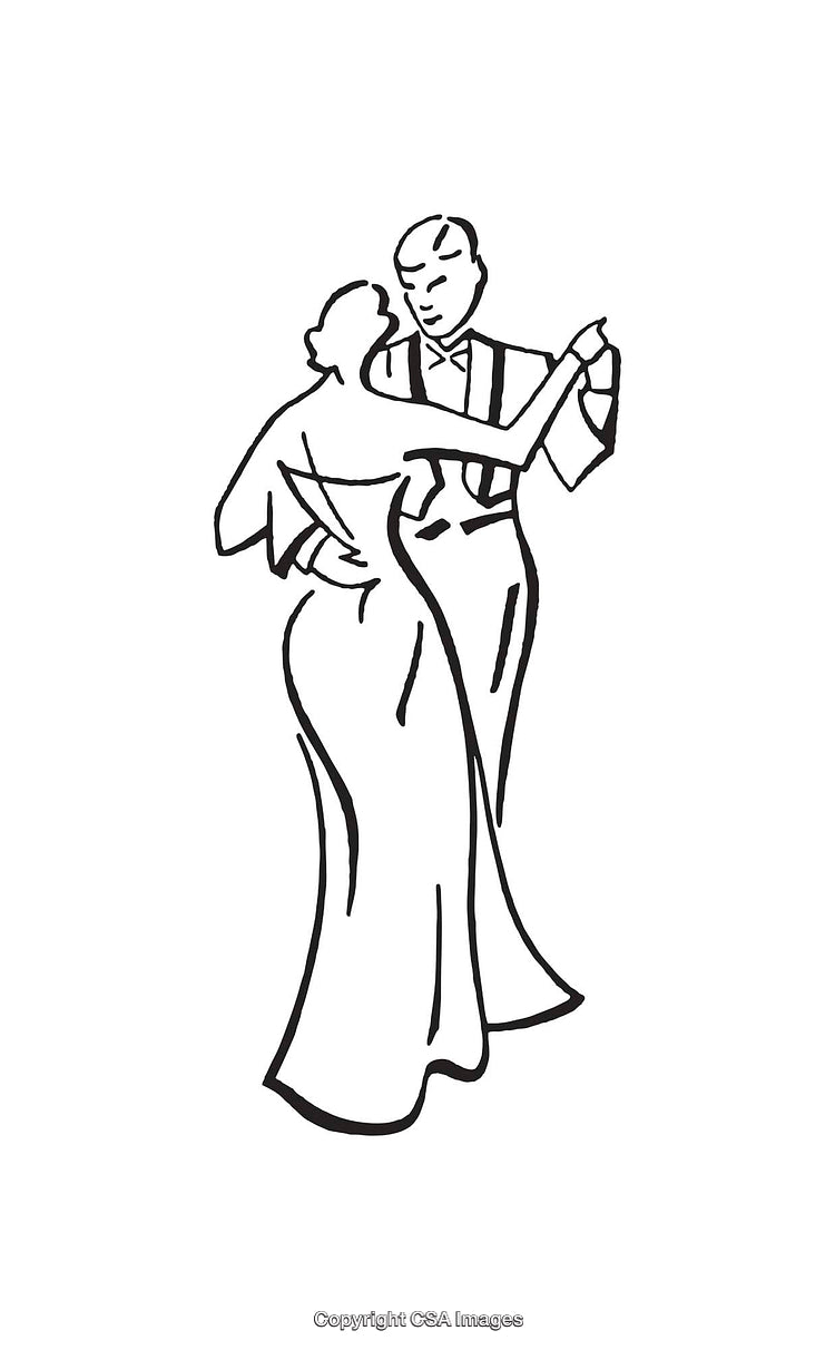 Line Art Illustration of a Couple Dancing Gracefully in Formal Attire