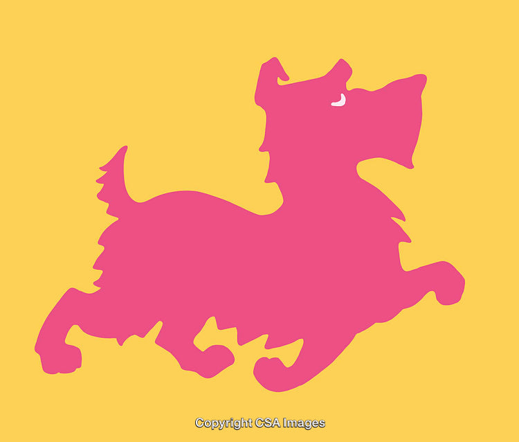 Pink Terrier Silhouette on Bright Yellow Background Illustration