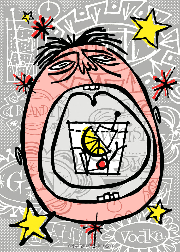 Abstract Illustration of a Cocktail Within an Open-Mouthed Human Face Design