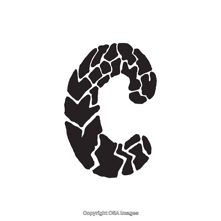Creative Letter C Design With Cracked Pattern on White Background
