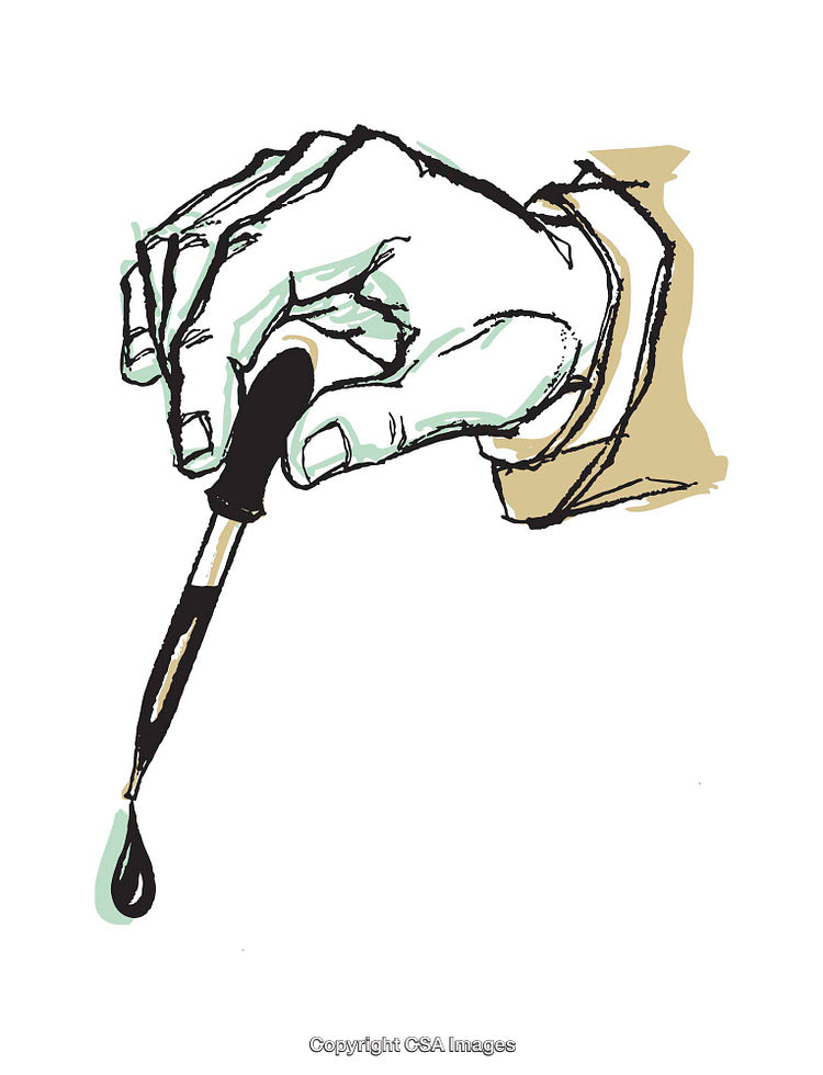 Illustration of a Hand Holding a Dropper with a Droplet
