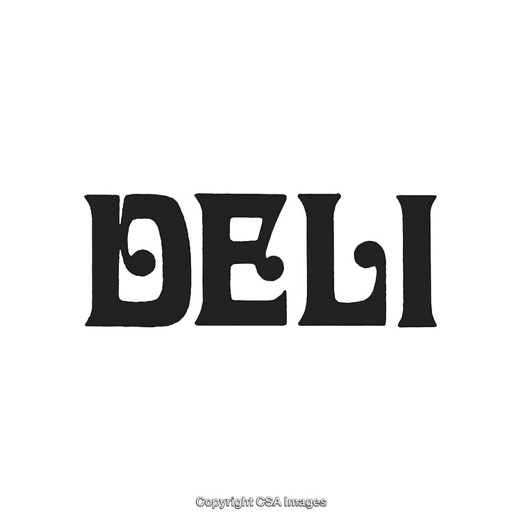 Stylish Black Typographic Design Featuring the Word 'Deli' in Artistic Font