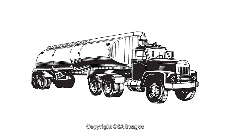 Vintage Illustration of a Tanker Truck in Black and White Line Art