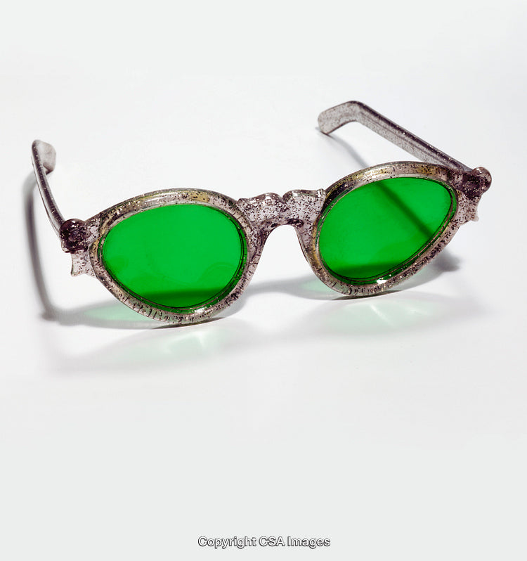 Retro-Style Glasses with Green Lenses on Clean White Background