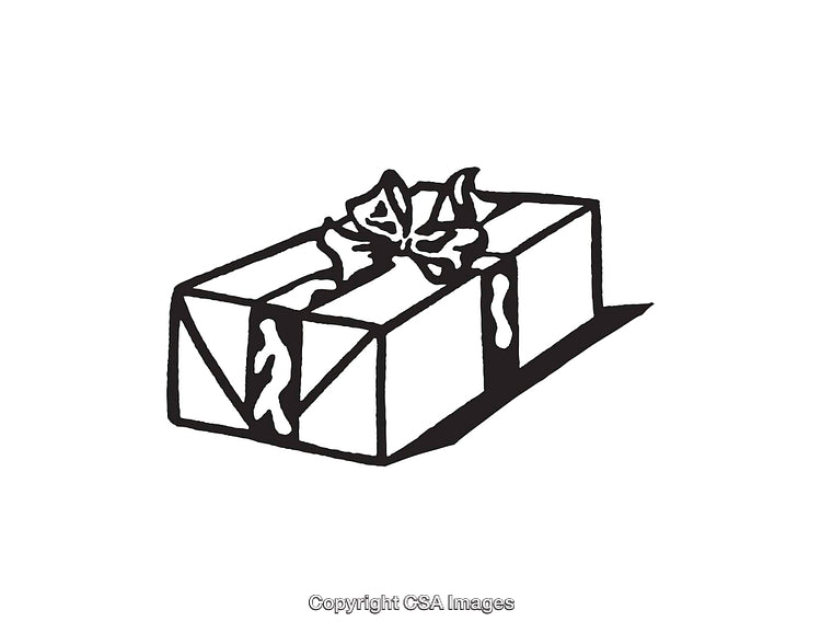 Black And White Line Art Illustration of a Wrapped Gift With Ribbon