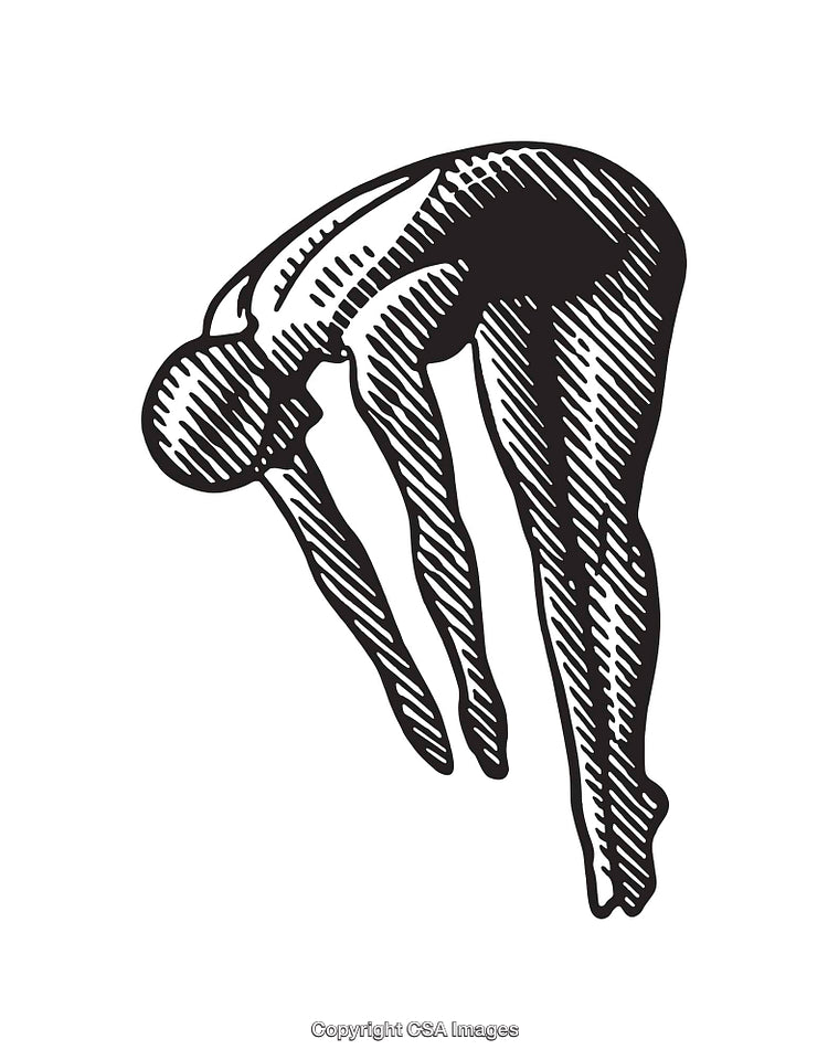 Elegant Black and White Line Art Illustration of a Diver