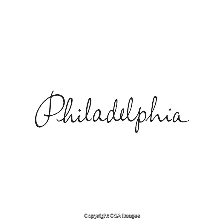 Philadelphia City Name Handwritten in Elegant Cursive Script on White Background