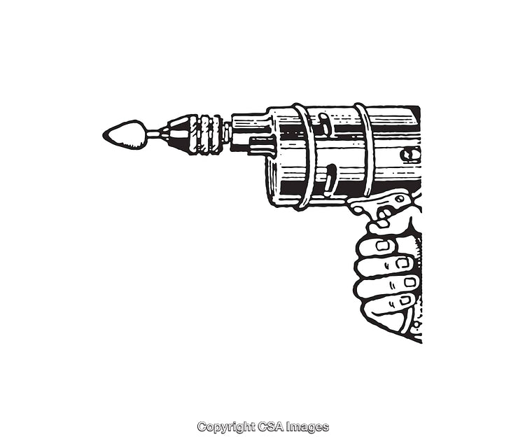 Black and White Line Art Illustration of a Handheld Power Drill