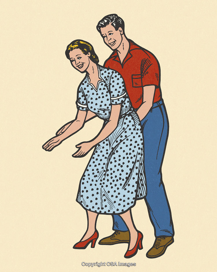 Retro Illustration of a Happy Couple Posing in Vintage Attire