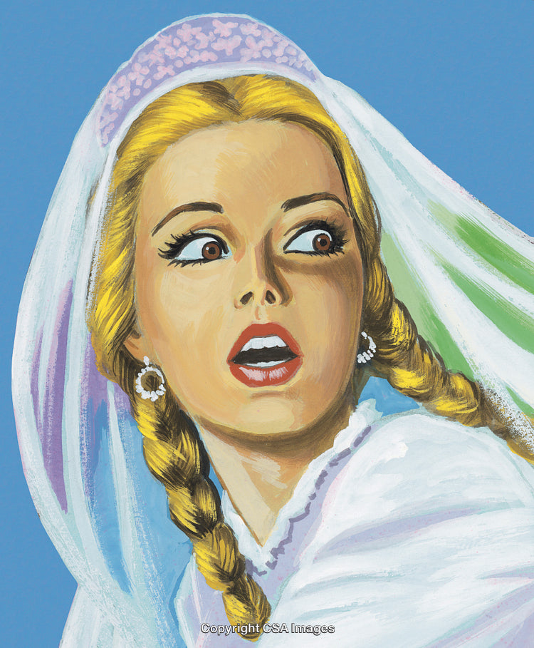 Close-Up Illustration of a Surprised Woman in Vintage Art Style