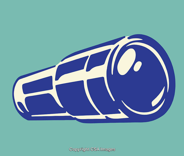 Stylized Blue Telescope Illustration on Vibrant Solid Background