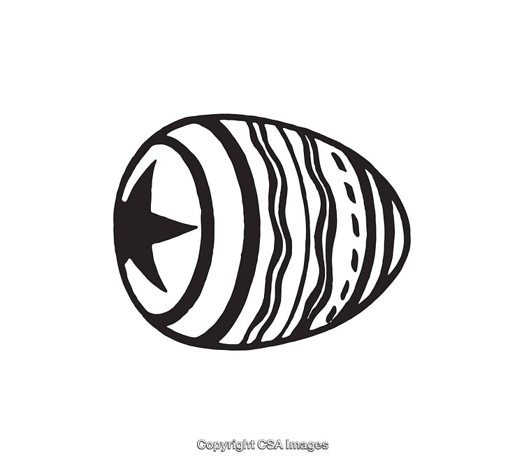 Monochrome Line Art Illustration of a Decorated Egg with Abstract Patterns