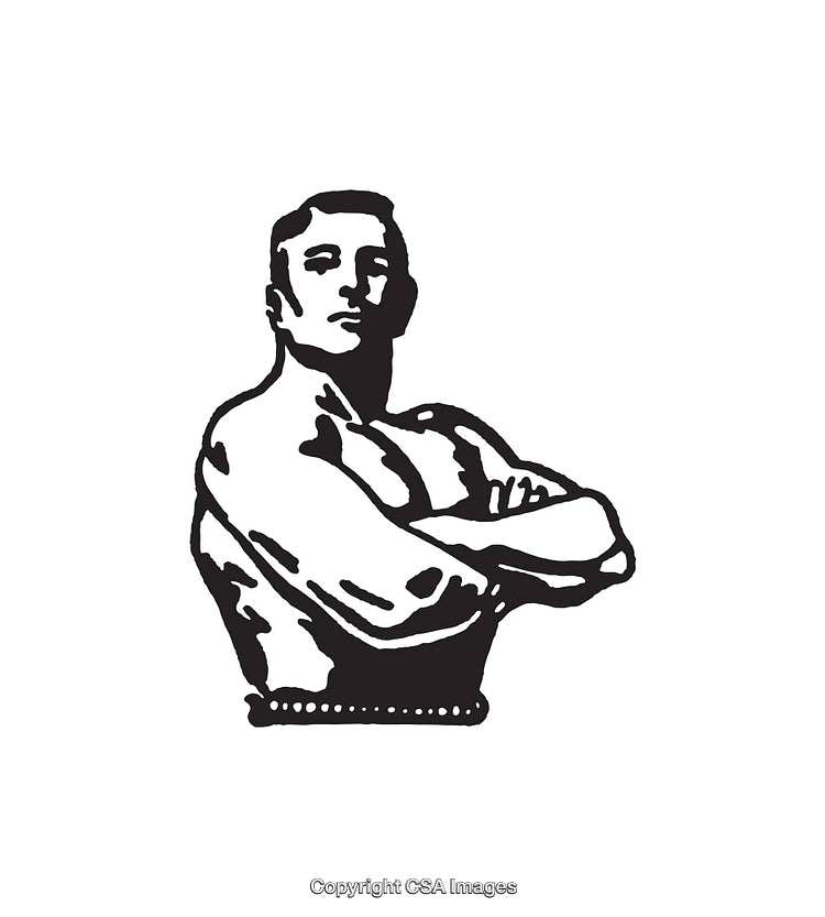 Vintage Style Bold Figure Illustration in Black and White Line Art