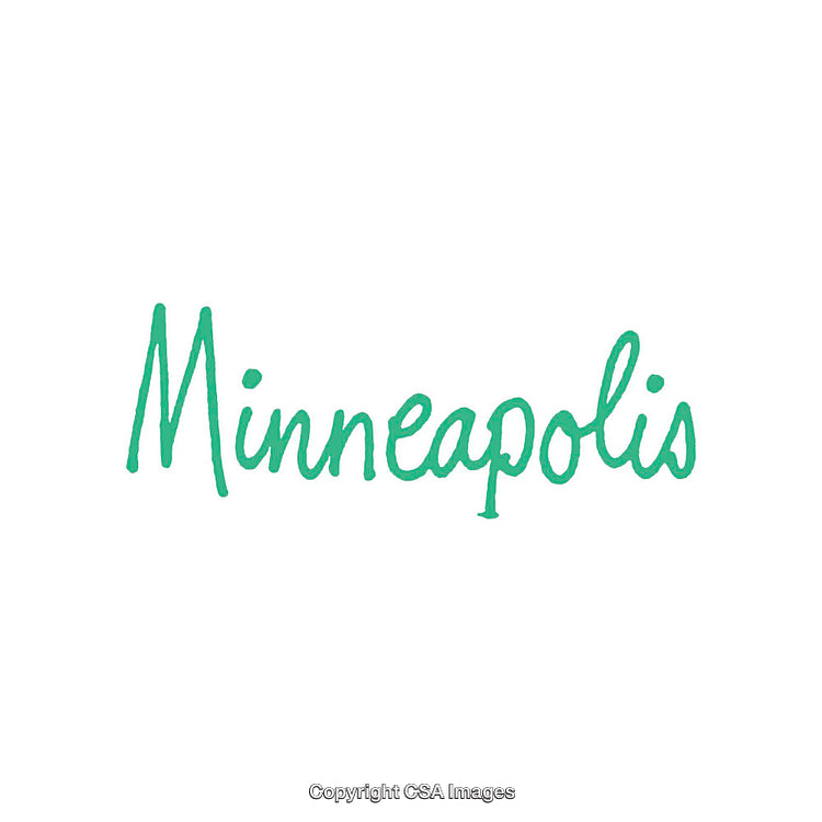 Handwritten Typography of the Word Minneapolis in Green on White Background