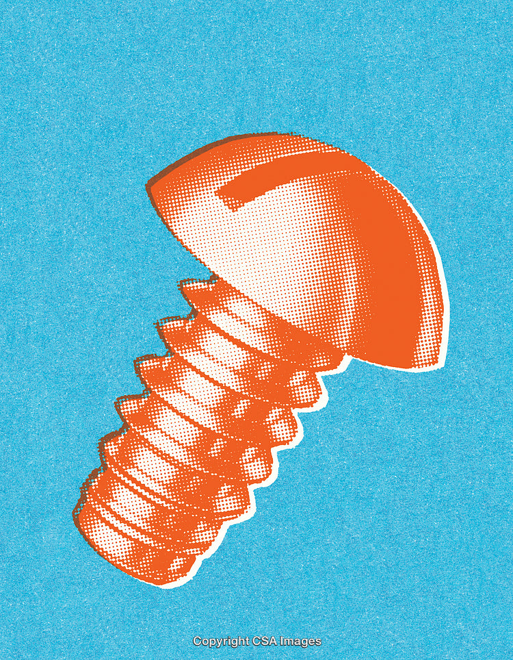 Pop Art Illustration of Screw with Vibrant Colors and Bold Halftone Effects