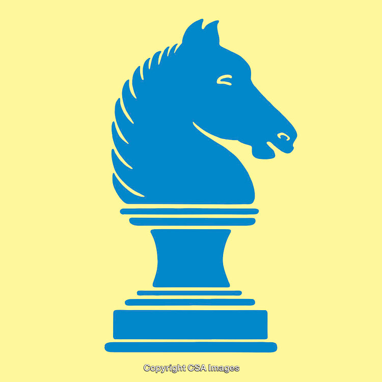 Blue Chess Knight Piece Illustration on Yellow Background