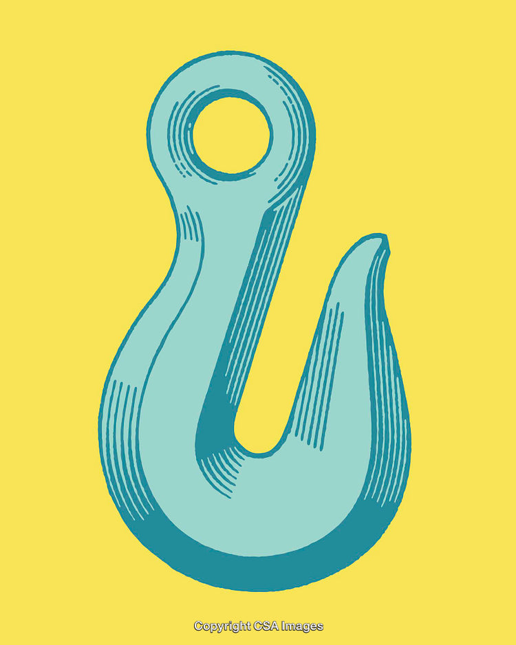 Blue Metal Hook Illustration on Yellow Background in Retro Style