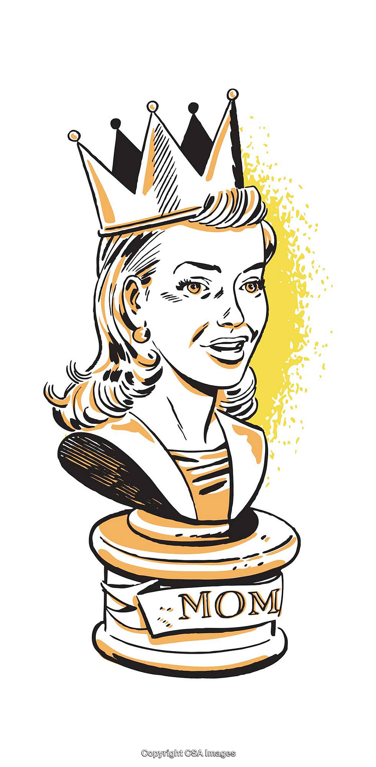 Colorful Illustration of a Mom Bust with Crown and Ribbon Accent