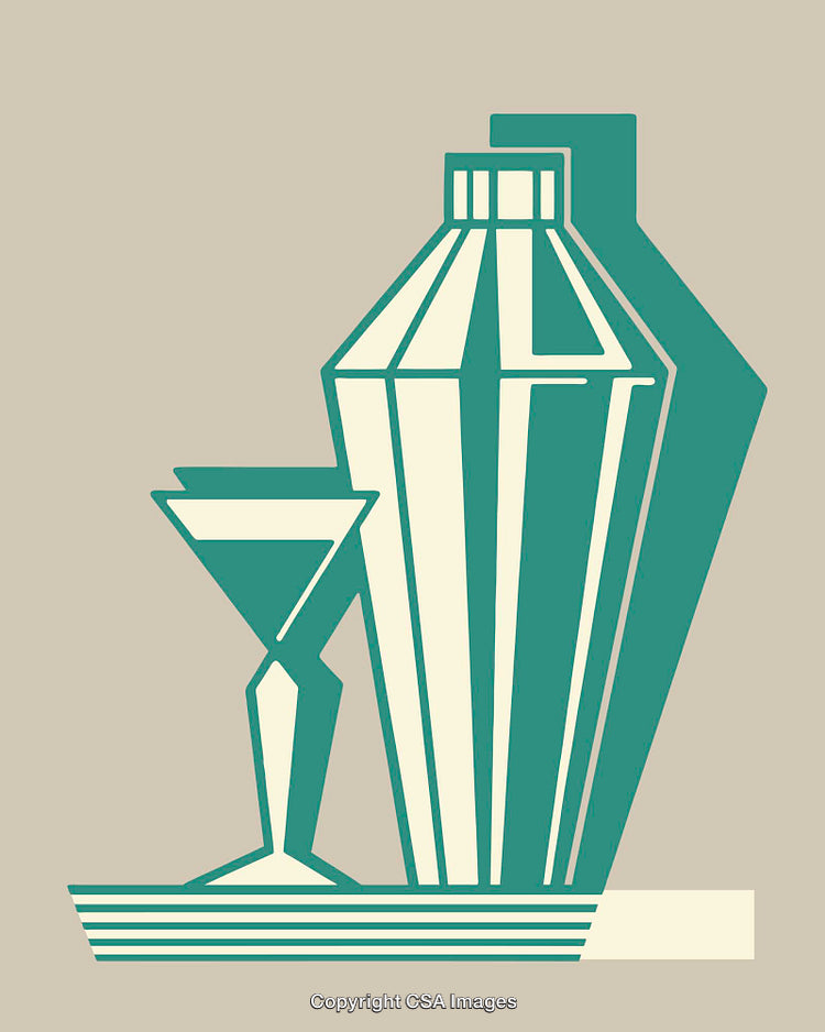 Stylized Illustration of a Cocktail Shaker and Glass Design