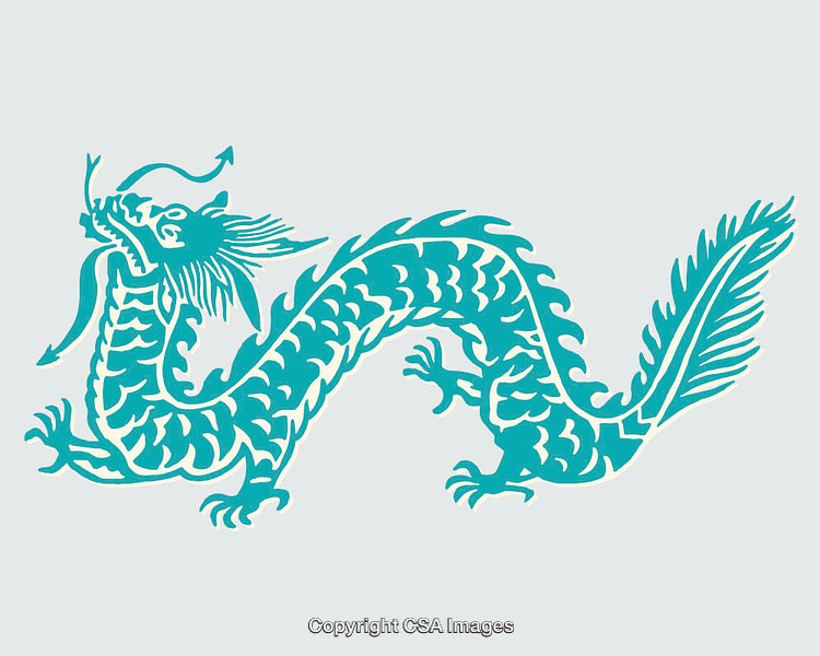 Traditional Dragon Illustration Featuring Elegant Line Art and Vibrant Colors