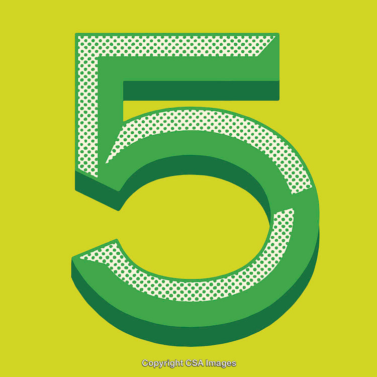 Stylized Number Five in Retro Pop Art Style Design