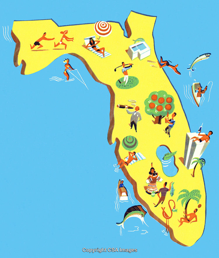 Vibrant Illustrated Map Highlighting Florida Activities and Attractions