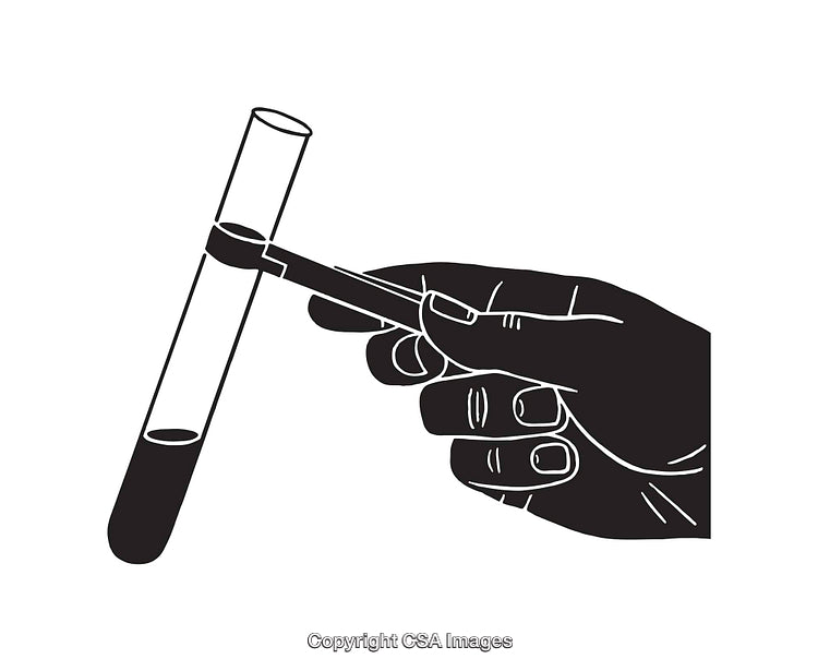 Hand Holding Test Tube Illustration in Black and White Line Art