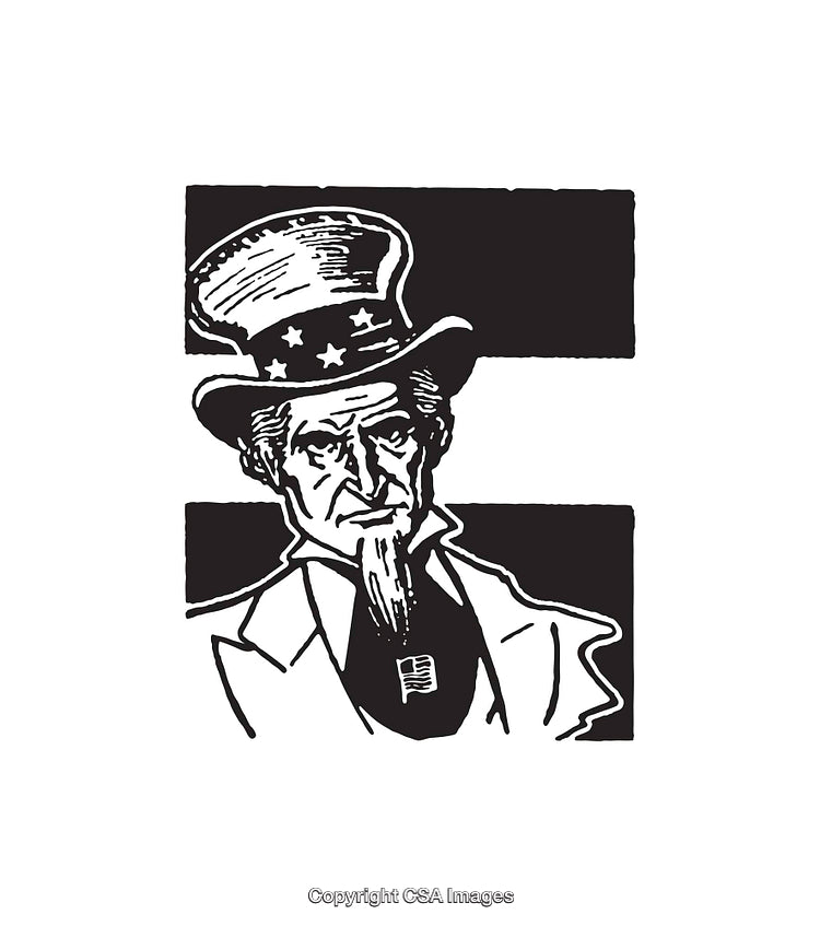 Detailed Black and White Line Art Illustration with Patriotic Theme