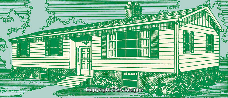 Retro Illustration of a Classic Suburban Home in Vibrant Green Tones