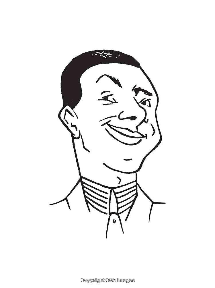 Black and White Line Art of a Smiling Man in Formal Attire
