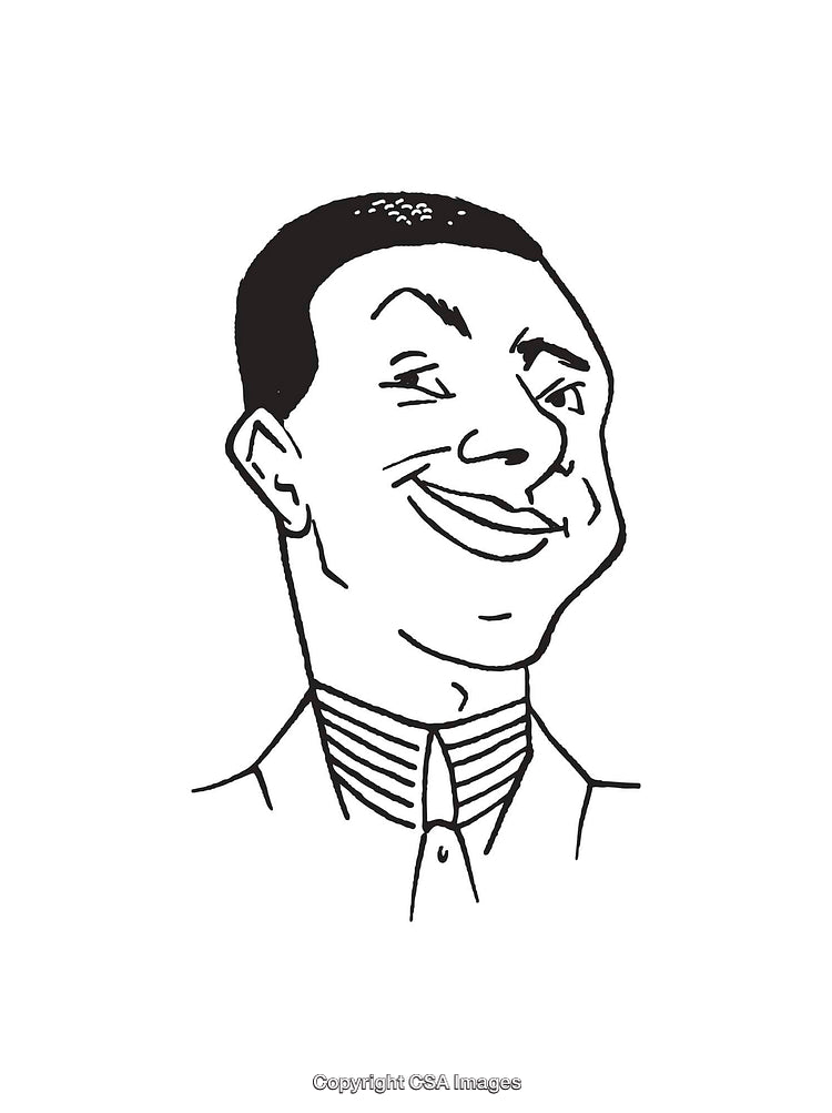 Black and White Line Art of a Smiling Man in Formal Attire
