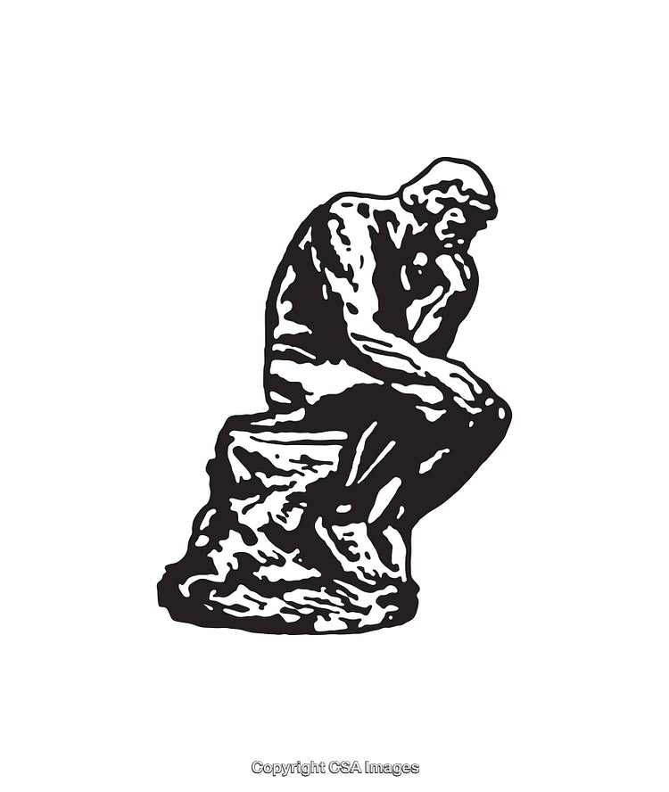 Black and White Line Art Illustration of a Thinking Pose Sculpture