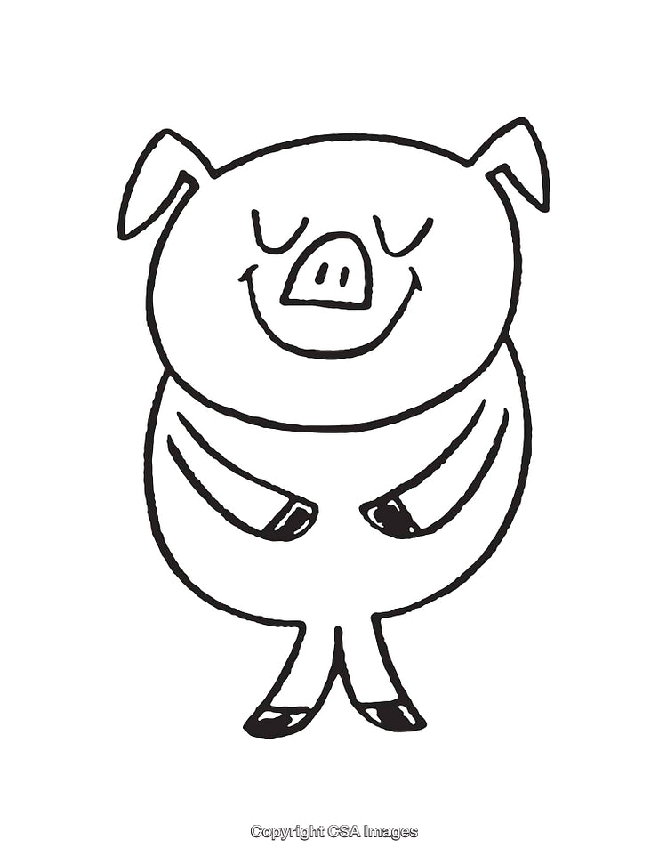 Cute Smiling Pig Line Art Illustration with Simple Style