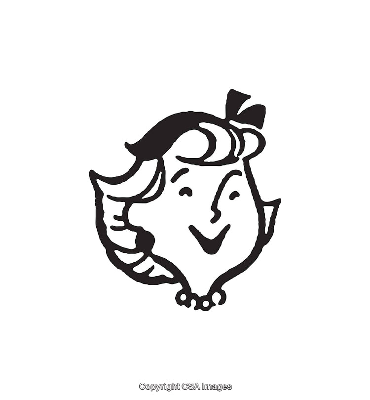 Vintage Black and White Line Art of a Smiling Woman Illustration