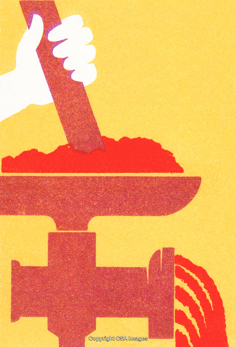 Abstract Illustration Depicting Hand Operating a Grinding Machine in Bold Colors