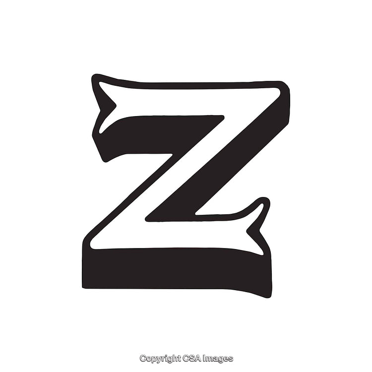 Bold Black Letter Z In Stylized Typography On White Background