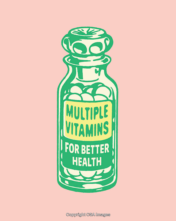 Vintage Vitamin Bottle Illustration for Health Promotion Art