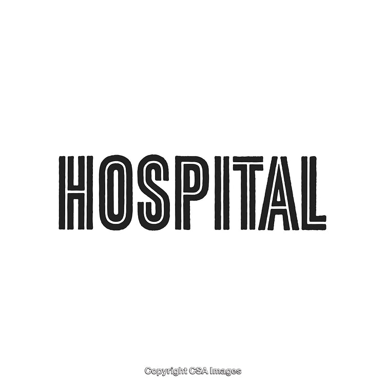 Hospital Lettering in Bold Font on White Background for Healthcare Concept