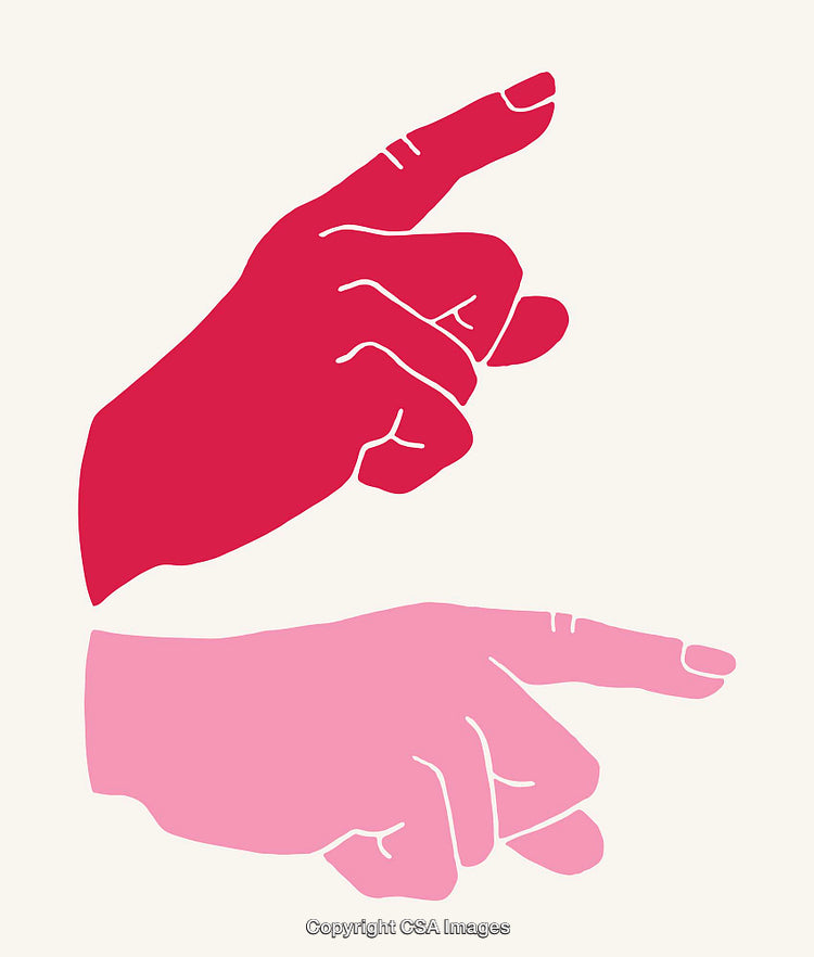 Minimalist Illustration of Hands Pointing in Contrasting Colors