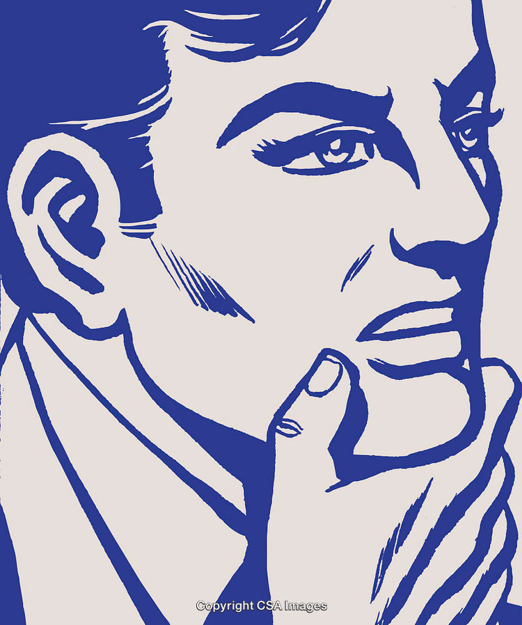 Blue-Toned Artistic Illustration of a Contemplative Man with Distinct Features